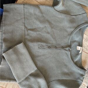 Offline by aerie Waffle-Knit Henley Crop Top in Sage Green